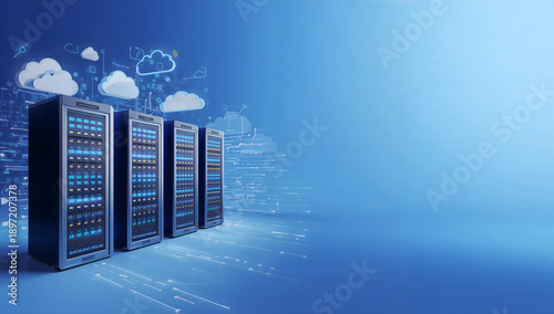 Cloud Computing Concept with Stylized Server Racks and Data