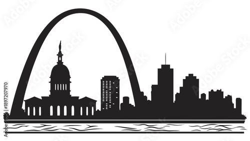 Black silhouette of st louis city skyline with gateway arch