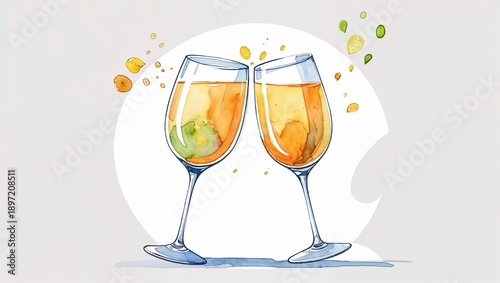 Wallpaper Mural watercolor illustration of clinking wine glasses for celebration toast Torontodigital.ca