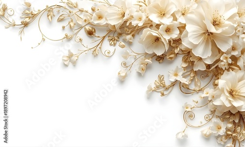 Ethereal floral arrangement with white and beige blooms on a clean white background