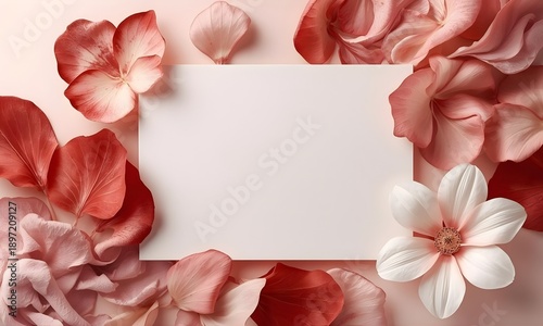 Pink and white floral frame with blank white card for messages