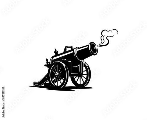 Historic Cannon with Smoke Effect Vector Illustration