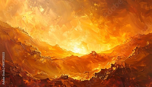 Fiery Lava Flowing Through Volcanic Landscape at Sunset.