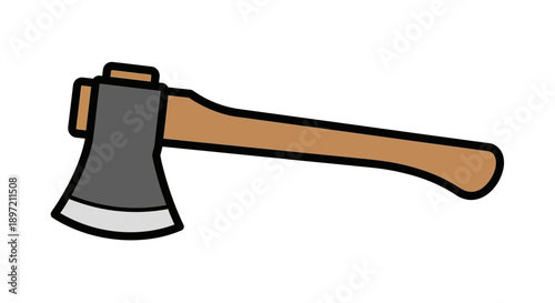 Illustration of an axe in a construction setting showcasing tool, handle, lumber, equipment, and industry