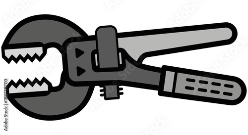 A large adjustable wrench is illustrated in a simple graphic style on a plain background from a straightforward viewpoint