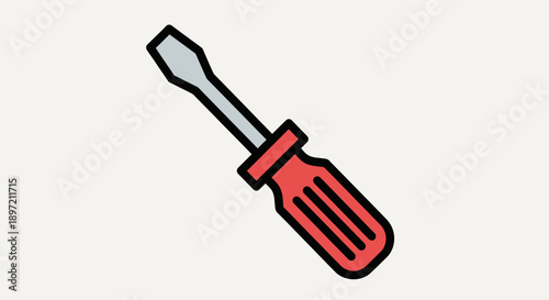 A red handled screwdriver illustration on a plain background viewed from an angle