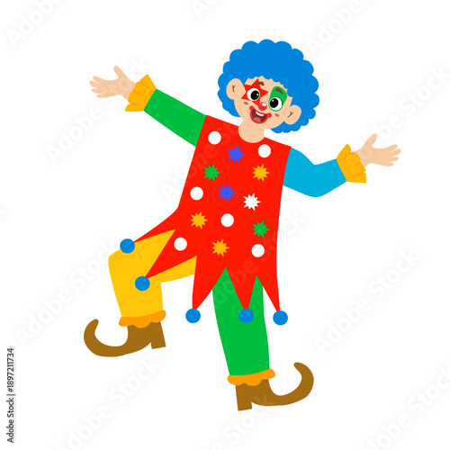 Cute clown. Illustration of a cute magician. Circus, cute little boy becomes a circus clown. Circus, fair, carnival. Vector illustration