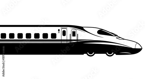 A high-speed train in motion viewed from the side on a plain background