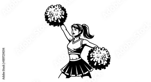 Cheerleader Performs Energetic Routine with Pom-Poms in Sports Event Illustration