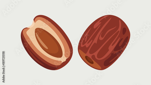 Dates Fruit Illustration Whole and Halved.