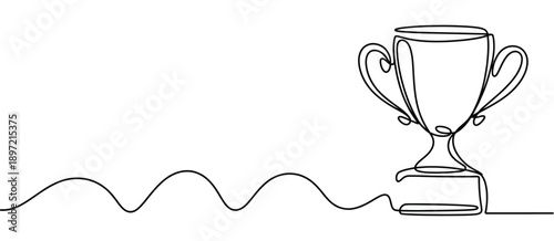 Trophy Cup Minimalist Continuous Line Drawing Symbol of Success Achievement for Business Sports Motivation