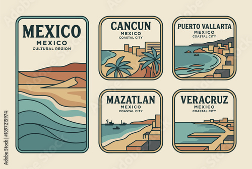 Tableau sur toile Retro Mexico Travel Badges Illustration