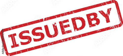 Distressed red rubber stamp displaying the phrase ISSUEDBY on a clean white background