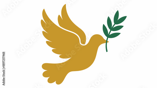 Golden Dove Flying with Olive Branch.
