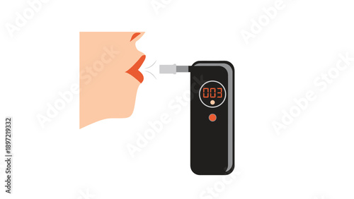 Person using breathalyzer test device to measure blood alcohol content level