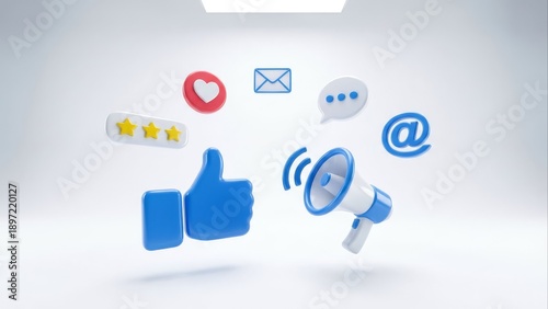Social Media Marketing Icons - Thumbs Up, Megaphone, and Star Ratings for Engagement and Promotion