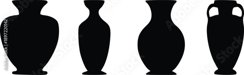 A collection of black silhouette ancient vases, urns, and pottery designs vector set