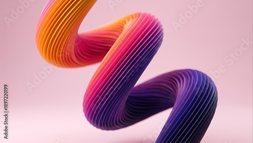 Vibrant iridescent wavy tube with colorful gradient stripes, studio shot