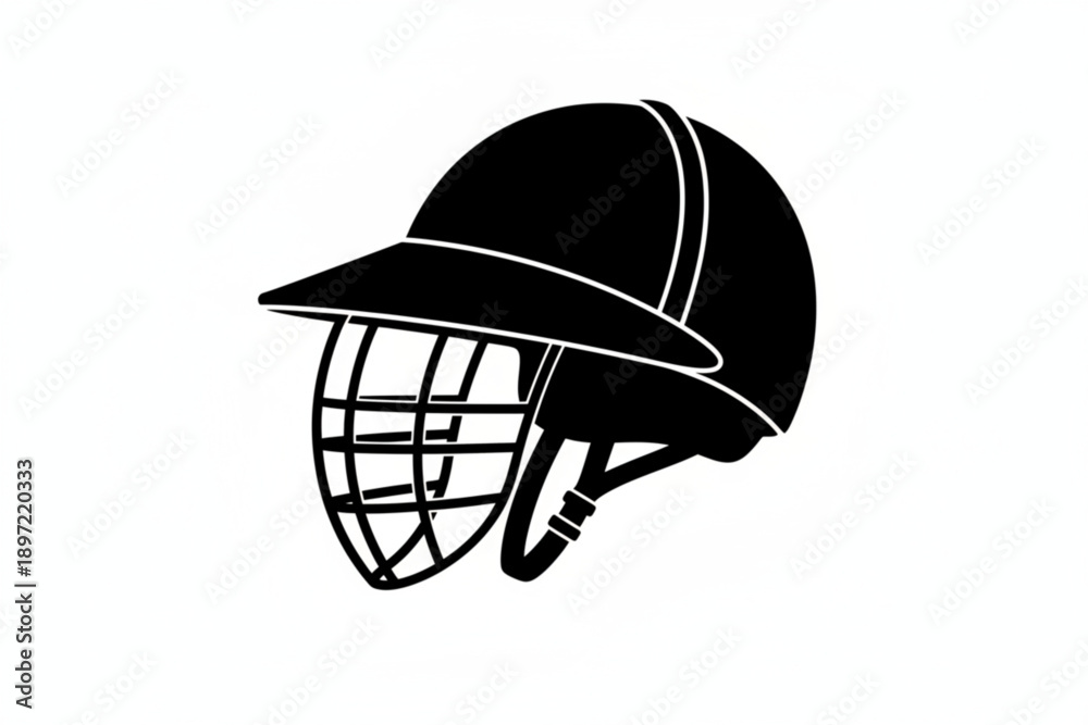 Fototapeta premium Cricket Helmet: A minimalist silhouette of a cricket helmet, designed to protect the head of a cricketer during a match. The helmet features a visor and a faceguard.