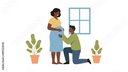 A man proposing to his pregnant girlfriend in a cozy home setting