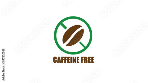 Caffeine free logo with coffee bean icon and green prohibition sign