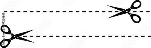 Scissors cutting along dotted lines indicating a precise area for removal vector set