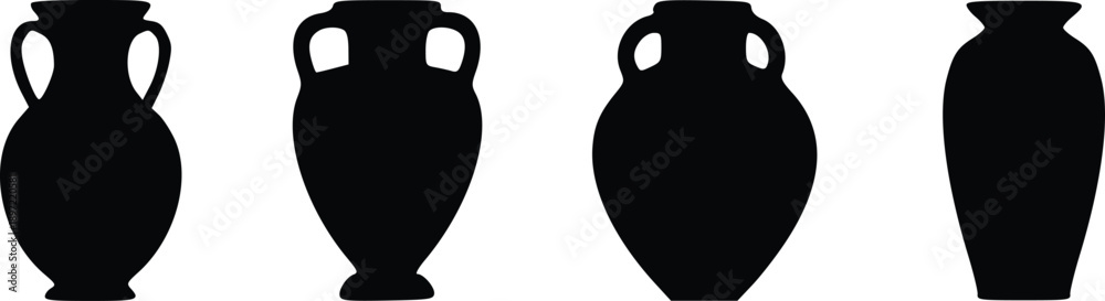 Fototapeta premium A classic collection of ancient pottery silhouettes featuring various vase and amphora shapes vector set