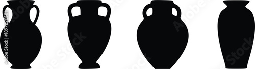 A classic collection of ancient pottery silhouettes featuring various vase and amphora shapes vector set