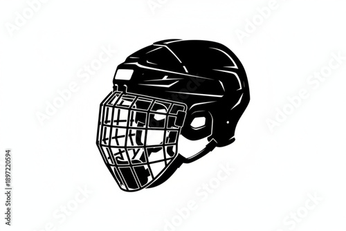 Photography Hockey Helmet Icon: A sleek, black hockey helmet with protective cage, symbolizing the sport's spirit of action, resilience, and competition