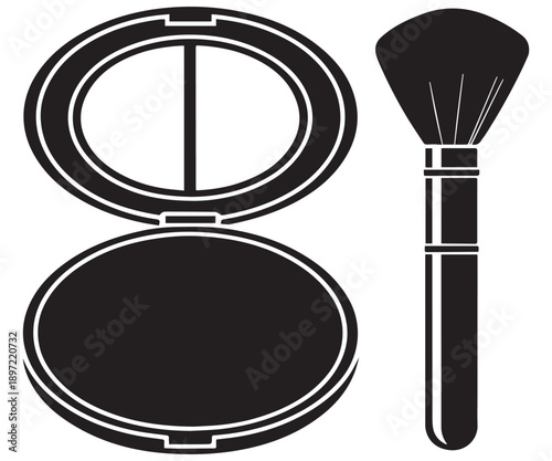 Makeup Compact with Brushes Silhouette – Powder Case and Mirror Vector .