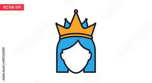 Illustration of a woman wearing a crown on her head against a plain white background.