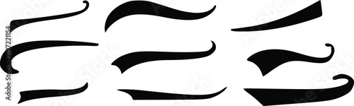 Dynamic set of black script tails and decorative swooshes for graphic design vectoe set