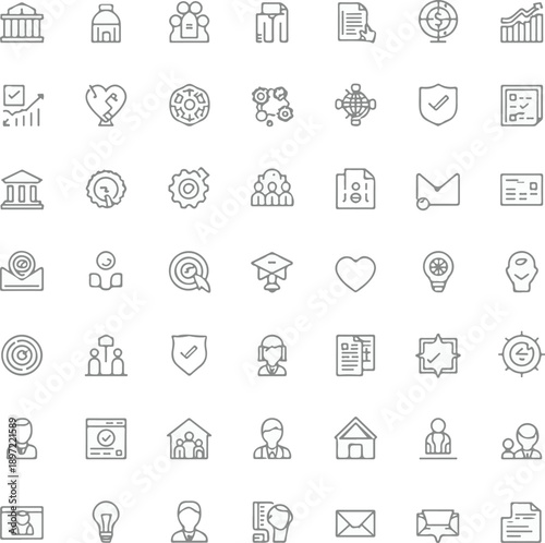 social policy icons collection, public welfare and social protection symbols, government support and community policy 
