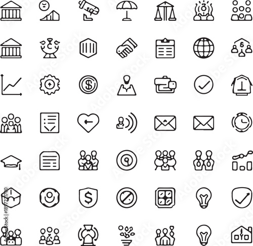Social policy vector web icon set in modern line style, social services linear icons for web and mobile app, including healthcare, family, education, protection, law, insurance 

