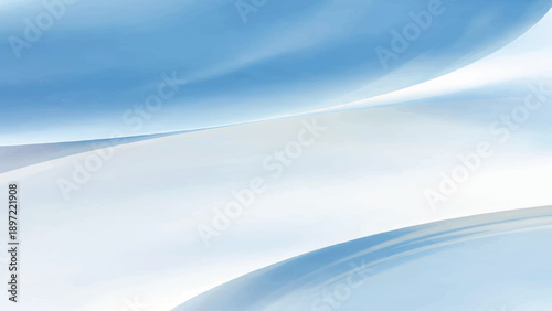 An abstract winter landscape features a frozen horizon with white clouds flying above a cold blue sky and icy frost texture