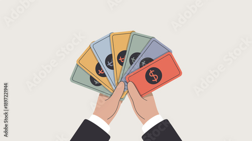 Hands holding a fan of cards.