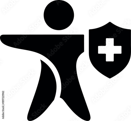 Protective healthcare symbol with shield and medical cross
