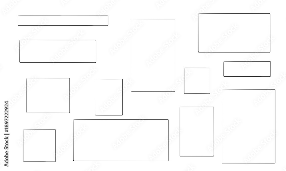 Naklejka premium Hand Drawn brush Line Rectangular Frames Vector Set - Minimalist Black Sketchy Borders and Geometric Shapes for Doodles, Layouts, and Design Projects