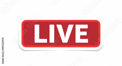 Striking red 'LIVE' button graphic indicating ongoing real-time content, ideal for streaming platforms and live event notifications online, capturing immediate audience attention
