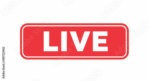 Dynamic red live button icon with white text, signaling real-time broadcast or event streaming online. Ideal for web platforms, digital video content, and social media interfaces