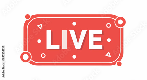 Modern live streaming graphic icon with prominent 'LIVE' text on a vibrant red background, perfect for digital content and online broadcasts