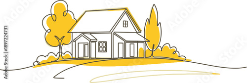 Simple House with Trees on a Hill