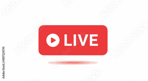 Modern red live streaming icon with a clear play button, symbolizing real-time online video and active events