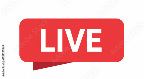 Dynamic red 'LIVE' button for real-time video streaming, online broadcasts, and immediate event notifications on digital platforms and applications