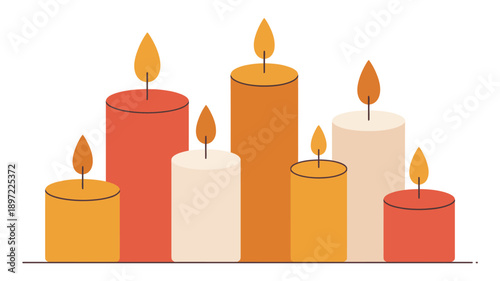 Collection of Colorful Candles with Flames.