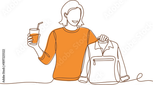 Woman with a refreshing drink and a backpack