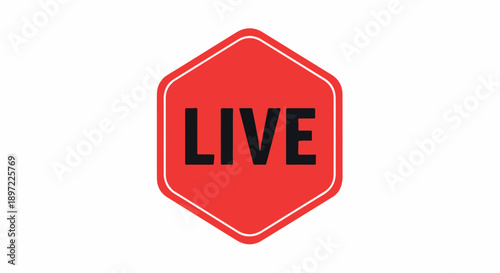 Bold red hexagonal icon with the word 'LIVE' prominently displayed, symbolizing real-time broadcasting, active presence, and immediate communication