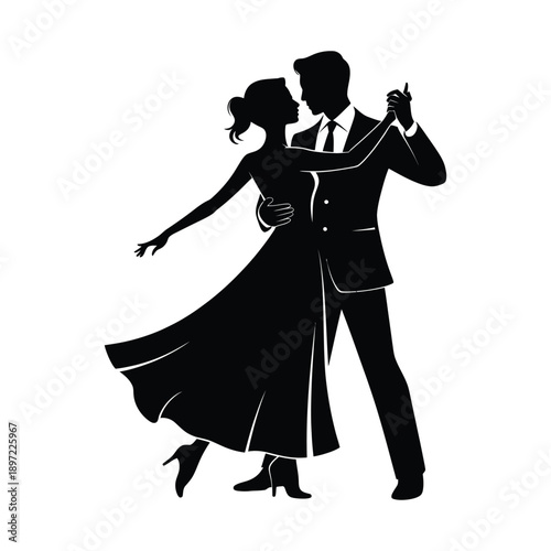 Elegant dancing couple romantic silhouette vector illustration