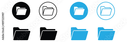 File Folder Icon Set Vector - Document Archive and Data Storage Symbols in Black and Blue