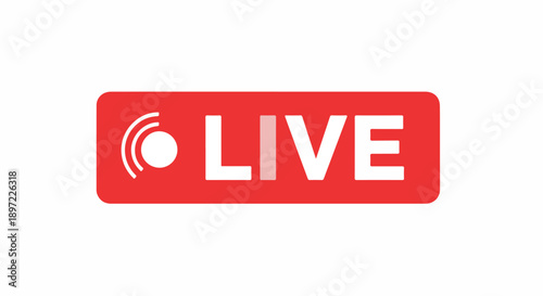 Vibrant red live indicator icon signifying real-time broadcasting and online event participation, perfect for digital media and streaming platforms